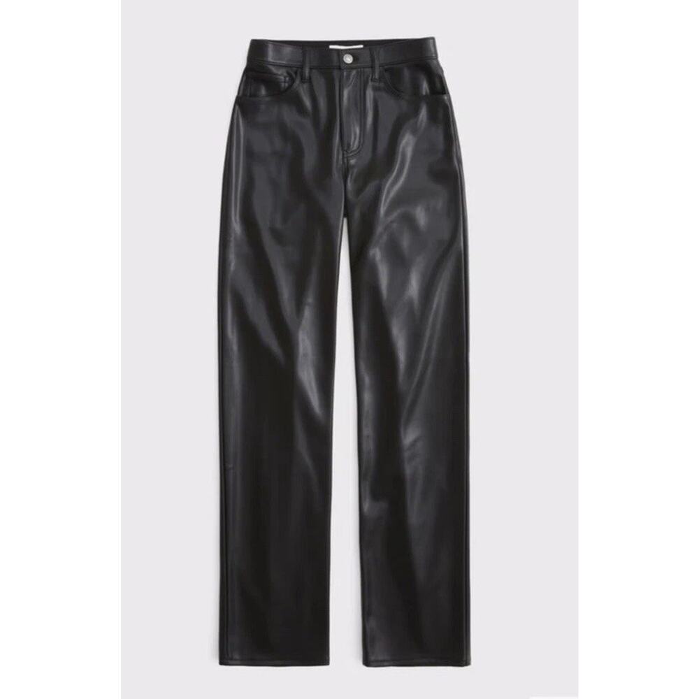 Abercrombie Pants Women 27 Black Vegan Leather 90s Straight Ultra High Rise